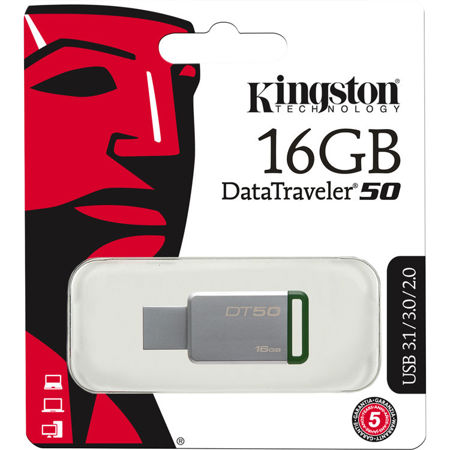 Kingston Technology DataTraveler 50 16GB USB 3.0 Flash Drive, Metal/Green
