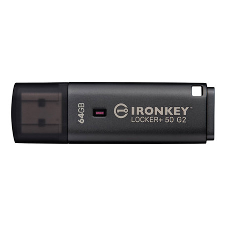 Kingston Technology IronKey Locker+ 50 G2 Encrypted USB-A Flash Drive, TAA 64GB
