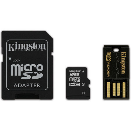 Kingston Technology 16GB Class 10 MicroSD Card + SD Adapter & USB Reader
