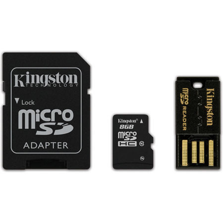 Kingston 8GB Class 10 MicroSD Memory Card + SD Adapter & USB Reader
