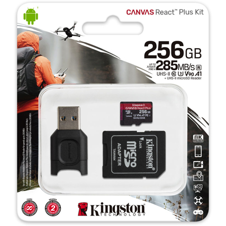 Kingston Technology Canvas React Plus 256GB microSDXC Memory Card w/ SD Adapter