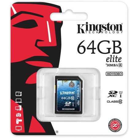 Kingston Technology 64GB Gen 3 UHS-I Elite Class 10 SDHC Memory Card