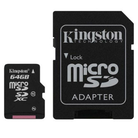Kingston 64GB Class 10 MicroSDXC Memory Card + SD Adapter