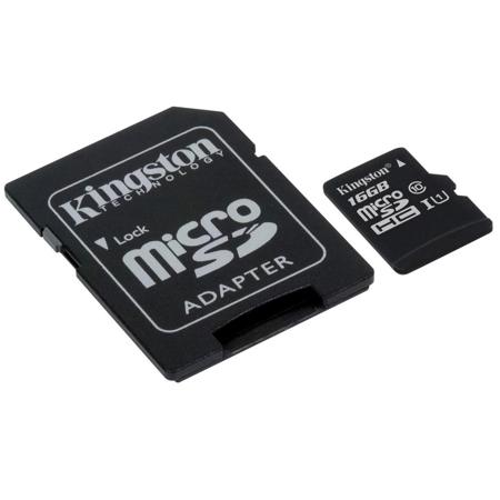 Kingston Technology 16GB Class 10 UHS-I microSDHC Card with SD Adapter