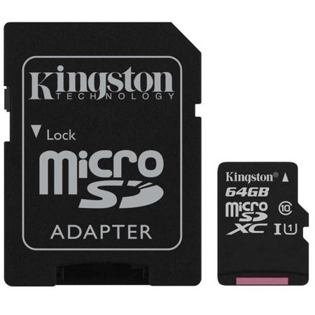 Kingston Technology 64GB Class 10 UHS-I microSDXC Memory Card with SD Adapter