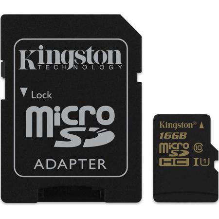 Kingston 16GB Class 10 UHS-I U1 microSDHC Memory Card + SD Adapter