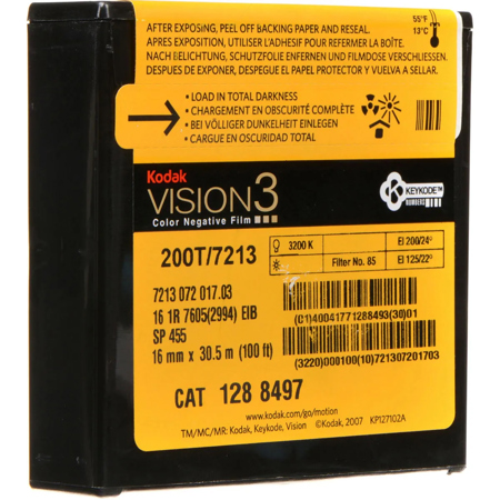 Kodak VISION3 200T/7213 16mm Color Negative Film, 100' Roll