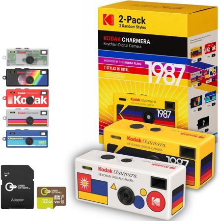 Kodak Charmera 1.6MP Keychain Digital Camera Blind Box Collection, 2-Pack With 32GB Micro Sd Card