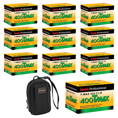 Kodak T-Max 400 TMY 35mm B&W Negative Film, 24 Exposure, 10-Pack with Camera Bag