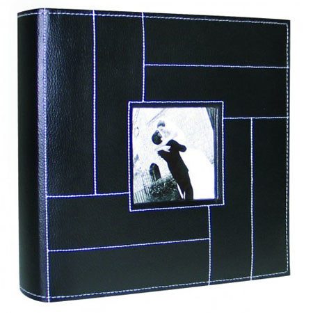 Kleer-Vu Hand Crafted Leatherette Bookbound Memo Album with Cover Window, Holds 100 4x6" 1-Up Photos, Color: Black.