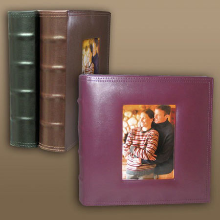 Kleer-Vu Execnu Leatherette Bookbound Album with Cover Window, Holds 200 4x6" 2-Up Photos, Color: Assorted
