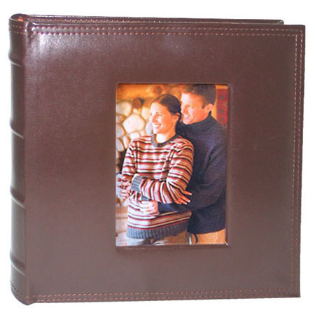 Kleer-Vu Execbu Leatherette Bookbound Album w/Window, Holds 200 4x6" 2-up -Brown