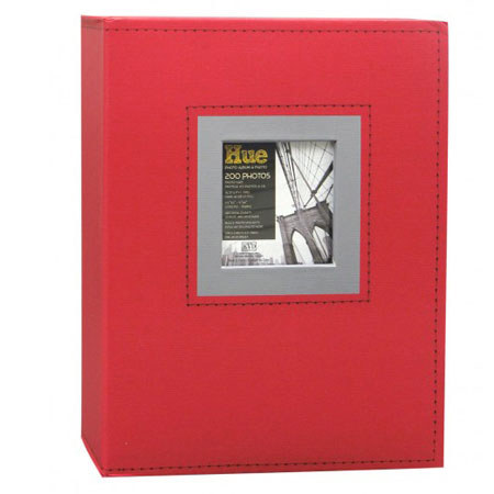 Kleer-Vu Photo / Hue Collection Embossed Paper Album, With Front Cover Frame, Holds 200 4x6" Photos, 2 Per Page. Color: Red / Gray.