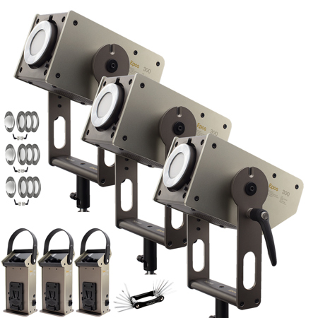 Kelvin Epos 300 300W RGBACL LED COB Studio 3-Light Kit, Gold Mount