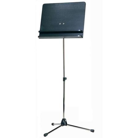 K&M 118/3 Orchestra Music Stand with Chrome Stand and Black Wooden Desk, Additional Shelf