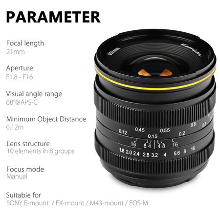 KamLan 21mm f/1.8 Manual Focus Lens for Sony E Mount
