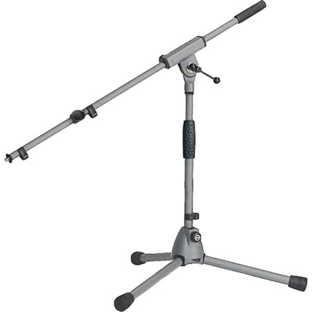 K&M 25900 Soft Touch Low-Level Microphone Stand with 2x Telescoping Boom Arm, 16.7-25.3" Adjustable Height, Gray
