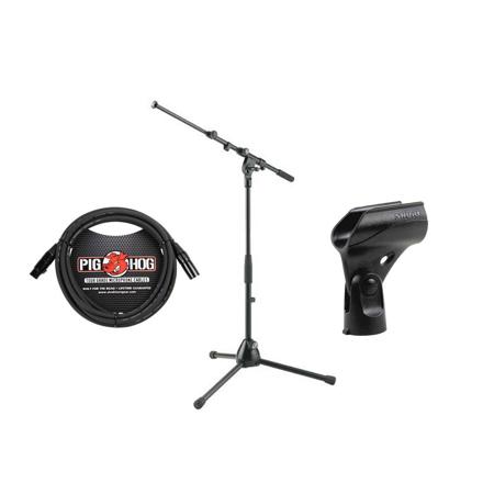 K&M 259 Low Microphone Stand with Boom Arm, Microphone Stand Adapter and Cable, 16.73-25.39" Height, Black