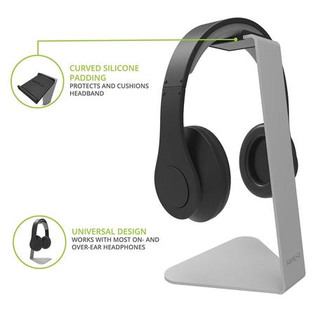 Kanto H1S Universal Headphone Stand with Curved Silicone Padding, Silver