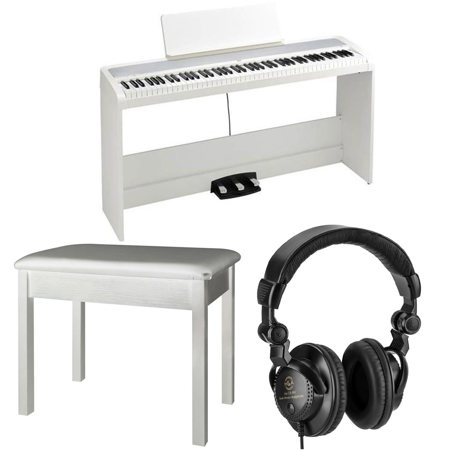 Korg B2SP 88-Key Digital Home Piano with Stand, White with Headphones, Bench