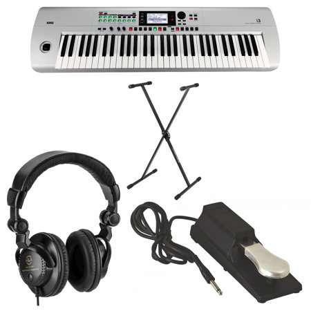 Korg i3 61 Key Music Workstation, Silver with Accessories Kit