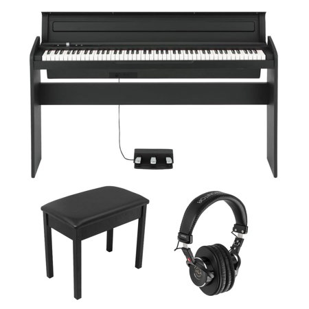 Korg LP-180 88 Keys Digital Piano, Black With Style Bench, Black/ H&H Headphones
