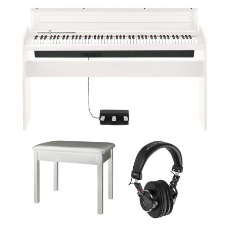 Korg LP-180 88 Keys Digital Piano, White With Piano Bench, White/ H&A Headphones