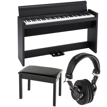 Korg LP-380 88-Keys Grand Digital Piano, Black, Bundle with Bench & Headphones