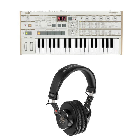 Korg microKORG Analog Modeling Synthesis with Built-In Speaker System with H&A Versa Professional Field and Studio Monitor Headphones