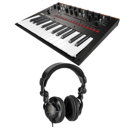 Korg Monologue 25-Key Monophonic Analog Synthesizer, Black with Headphones