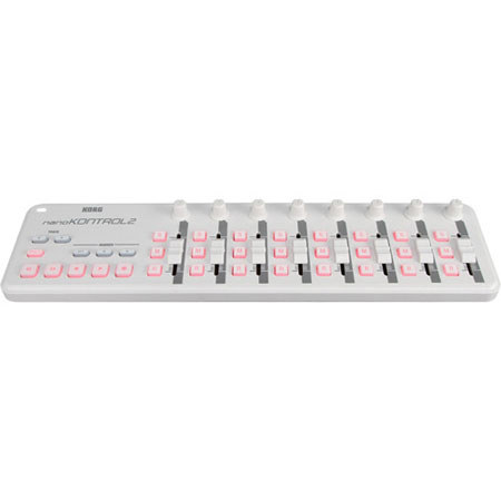 Korg NanoKONTROL2 Slim-Line USB MIDI Controller, 8 Faders, 24 Switches, 8 Knobs, White