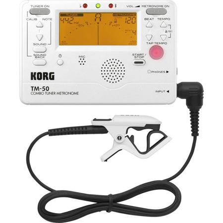 Korg TM50 Metronome Tuner with CM-200 Contact Microphone, Pearl White
