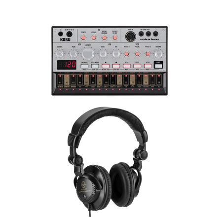 Korg Volca Analog Bass Machine Synthesizer with H&A Closed-Back Studio Monitor Headphones