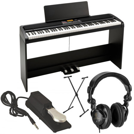 Korg XE20SP 88-Key Natural Weighted Hammer Action Home Digital Ensemble Piano Bundle with Keyboard Stand, Sustain Pedal, H&A Closed-Back Studio Monitor Headphones
