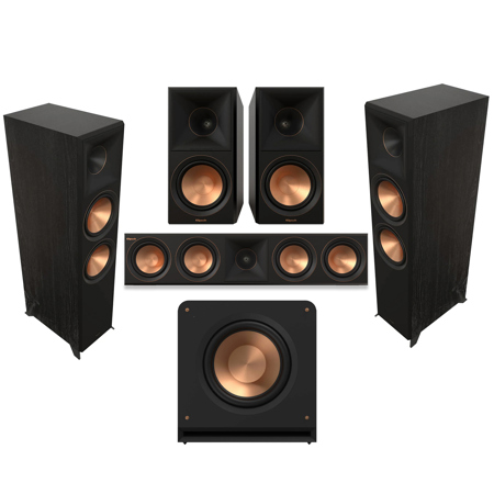 Klipsch Reference Premiere 5.1 Home Theater Pack with 2x RP-8000F II Floorstanding Speakers, 2x RP-600M Bookshelf Speakers, 1x RP-504C II Center Channel Speaker, 1x RP-1400SW 14" High Excursion Subwoofer, Ebony