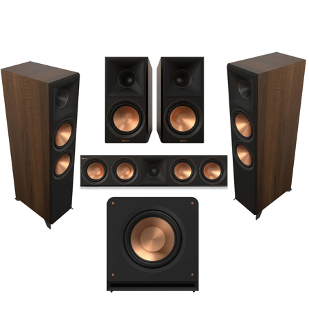 Klipsch Reference Premiere 5.1 Home Theater Pack with 2x RP-8000F II Floorstanding Speakers, 2x RP-600M Bookshelf Speakers, 1x RP-504C II Center Channel Speaker, 1x RP-1400SW 14" High Excursion Subwoofer, Walnut