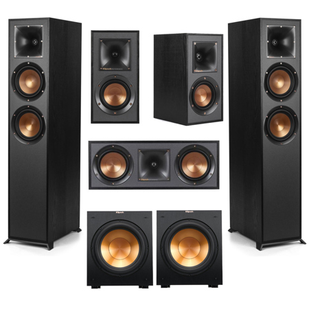 Klipsch Reference 5.2 Home Theater Pack with 2x R-620F Floorstanding Speaker, 2x R-12SW Subwoofer, R-52C Center Channel Speaker and 2x R-41M Bookshelf Speaker, Black
