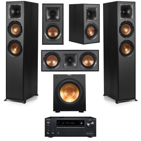 Klipsch Reference 5.1 Home Theater System with 2x R-620F Floorstanding Speaker, R-12SW Subwoofer, R-52C Center Channel Speaker, R-41M Bookshelf Speaker and TX-NR696 7.2-Channel A/V Receiver, Black