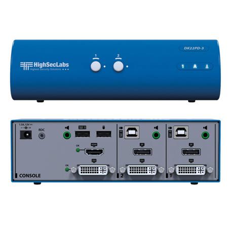 Kramer Electronics DK22PD-3 HighSecLabs Secure Dual Head 2-Port 4K30 UHD DVI-I and DisplayPort KVM Switch