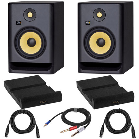 KRK 2x ROKIT 7 G4 7" Powered Studio Monitor, Black with Isolation Pads, Cables