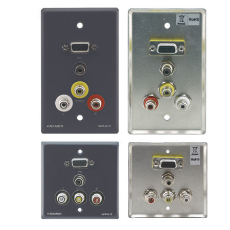 Kramer Electronics WAV-5 15-Pin HD, 3.5mm Stereo Audio 3-RCA Passive Wall Plate