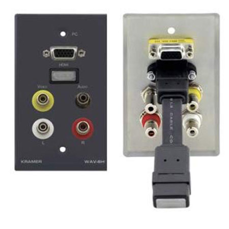 Kramer Electronics WAV-6H Passive Wall Plate - HDMI, 15-Pin, 3.5mm, 3 RCA, Black
