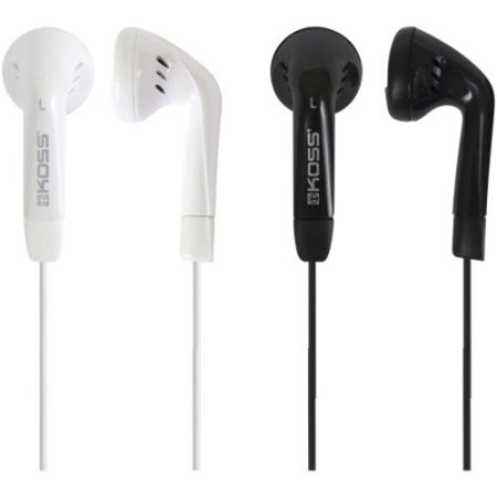 Koss KE7 Lightweight Earbud Headphones, 2-Pack, Black/White
