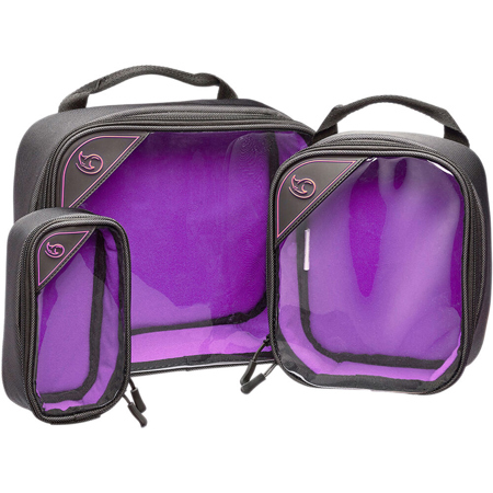 K-Tek Stingray Gizmo-X Bag with Transparent Top-Lid, Black/Purple, Set of 3