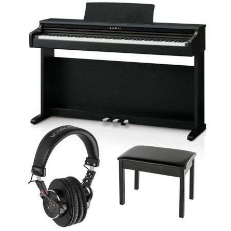 Kawai KDP120 88-Key Digital Piano with Bench, Premium Satin Black Bundle with Piano Style Bench (Black), H&A Versa Professional Field and Studio Monitor Headphones
