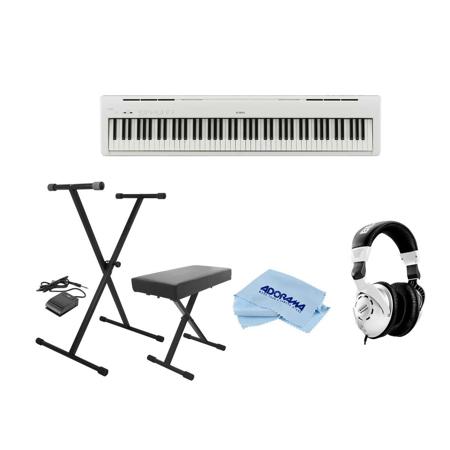 Kawai ES110W 88 Key Portable Digital Piano White Bundle with H A Monitor Headphones H A Keyboard Stand Bench