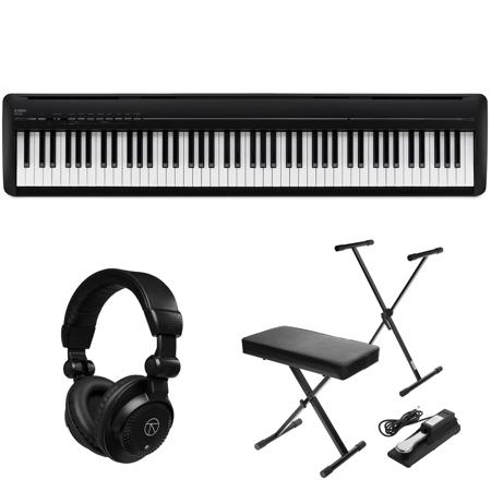 Kawai ES120 88 Key Portable Digital Piano Stylish Black with Headphones Stand Pedal