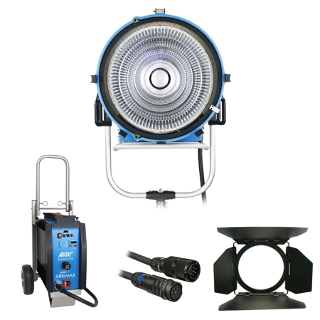 ARRI ARRIMAX 18/12 HMI Lamp Head, Blue/Silver, Bundle with EB Max 12/18K Ballast, 50' Cable and Barndoor Set