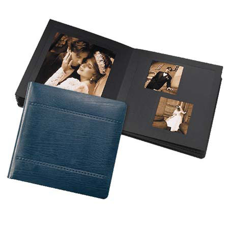 Leather Album Designs Classic Series Library Bound Album, 20 Pages, Holds up to 10x10" Photos, Blue Leather Covers and Black Pages with Black Gilding.