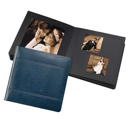 Leather Album Designs Classic Series Library Bound Album, 35 Pages, Holds up to 10x10" Photos, Blue Leather Covers and Black Pages with Black Gilding.